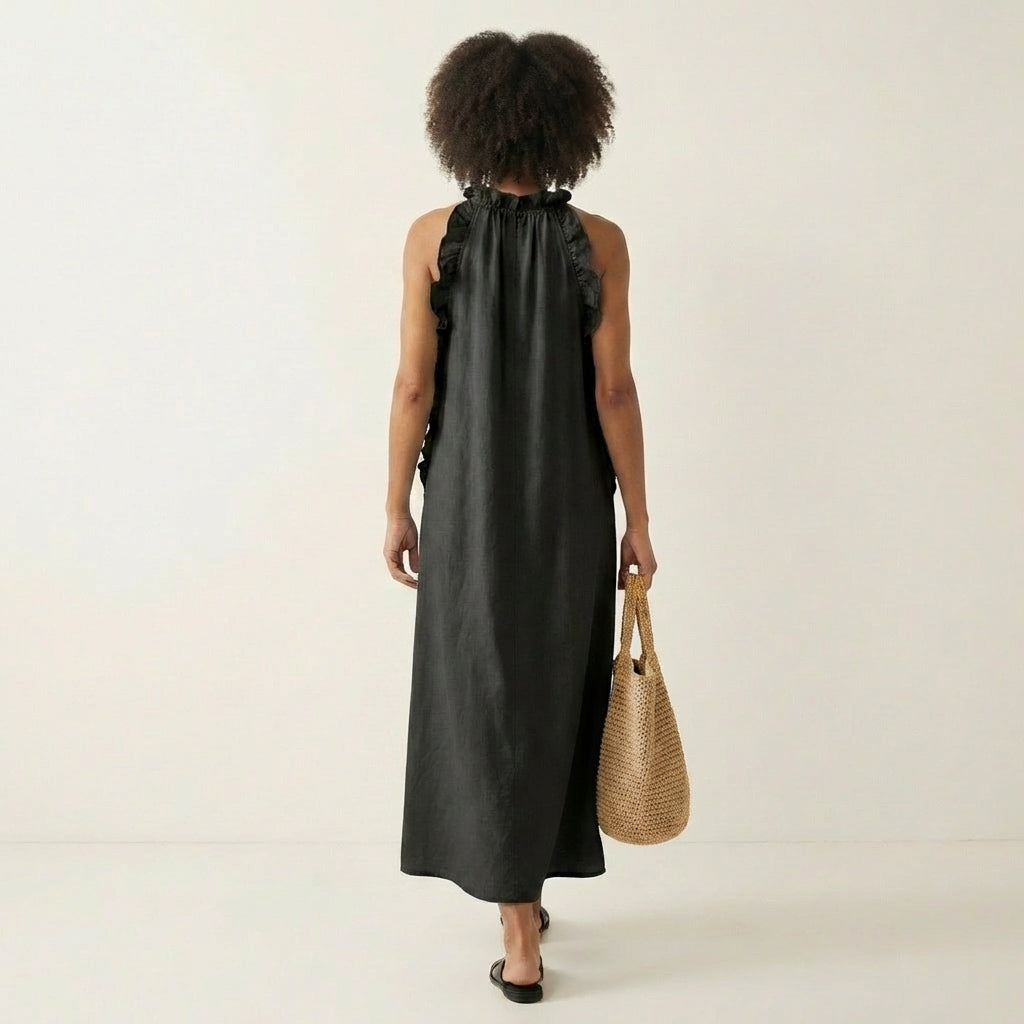 Lyara - Vertical Ruffle Halter Neck Maxi Dress