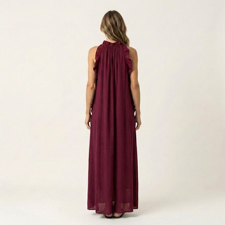Lyara - Vertical Ruffle Halter Neck Maxi Dress