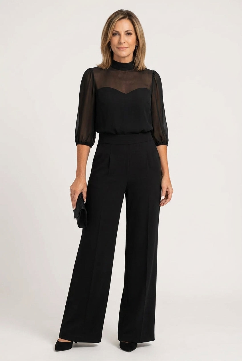 Emma - Elegant Sheer Top & Wide-Leg Trousers 3-Piece Set