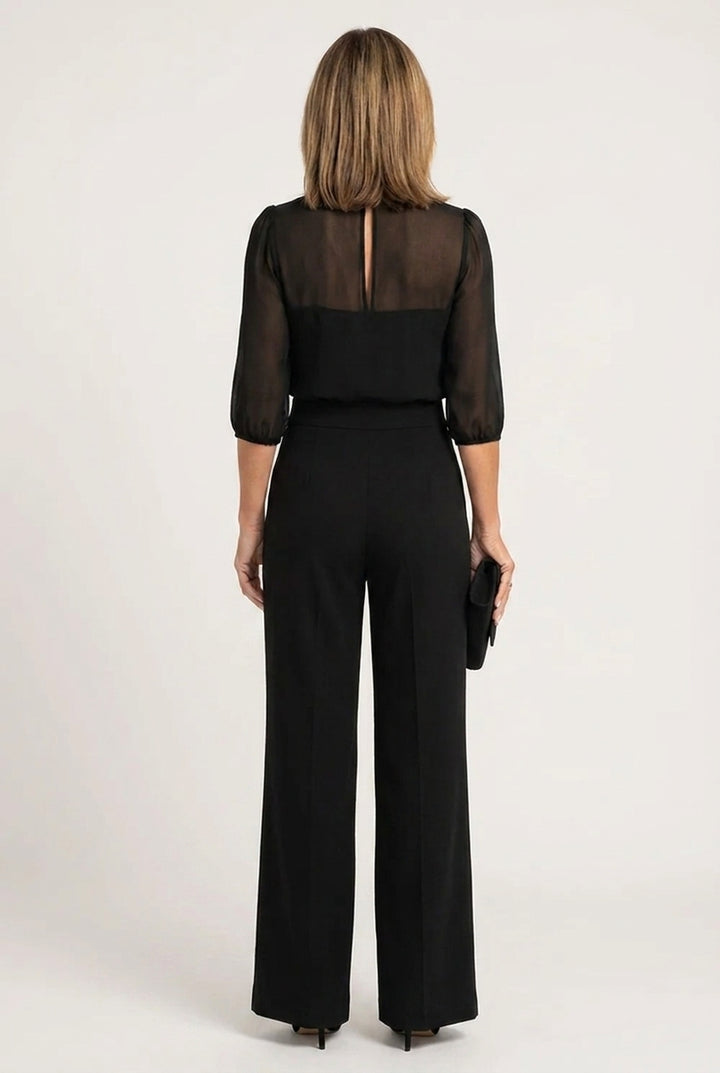 Emma - Elegant Sheer Top & Wide-Leg Trousers 3-Piece Set