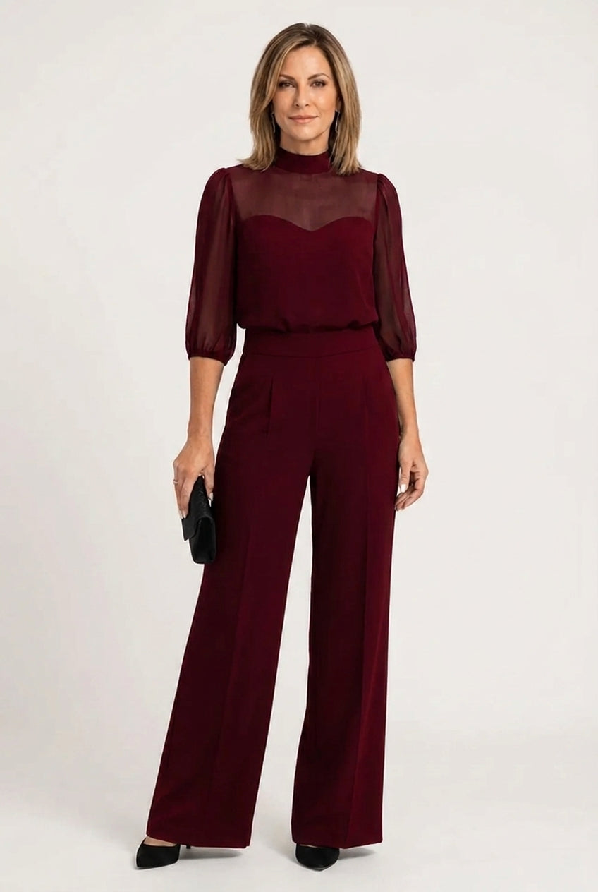 Emma - Elegant Sheer Top & Wide-Leg Trousers 3-Piece Set