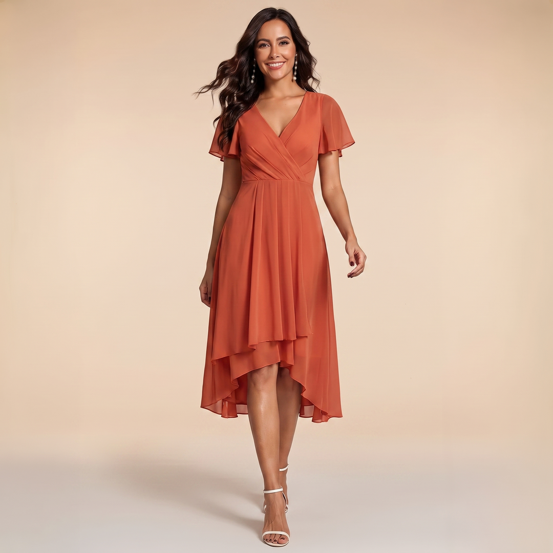 Sienna - V-Neck Ruffle Sleeve Chiffon Dress