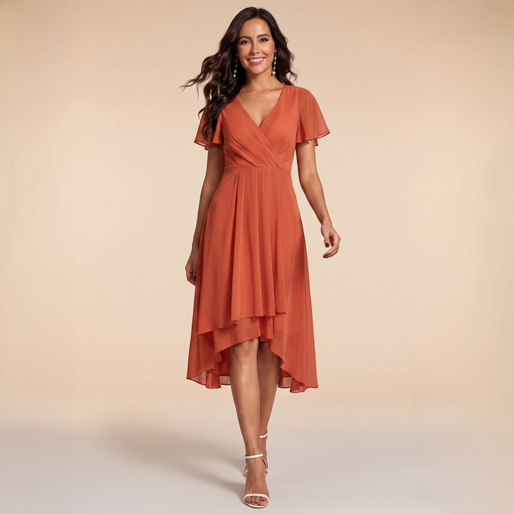 Sienna - V-Neck Ruffle Sleeve Chiffon Dress