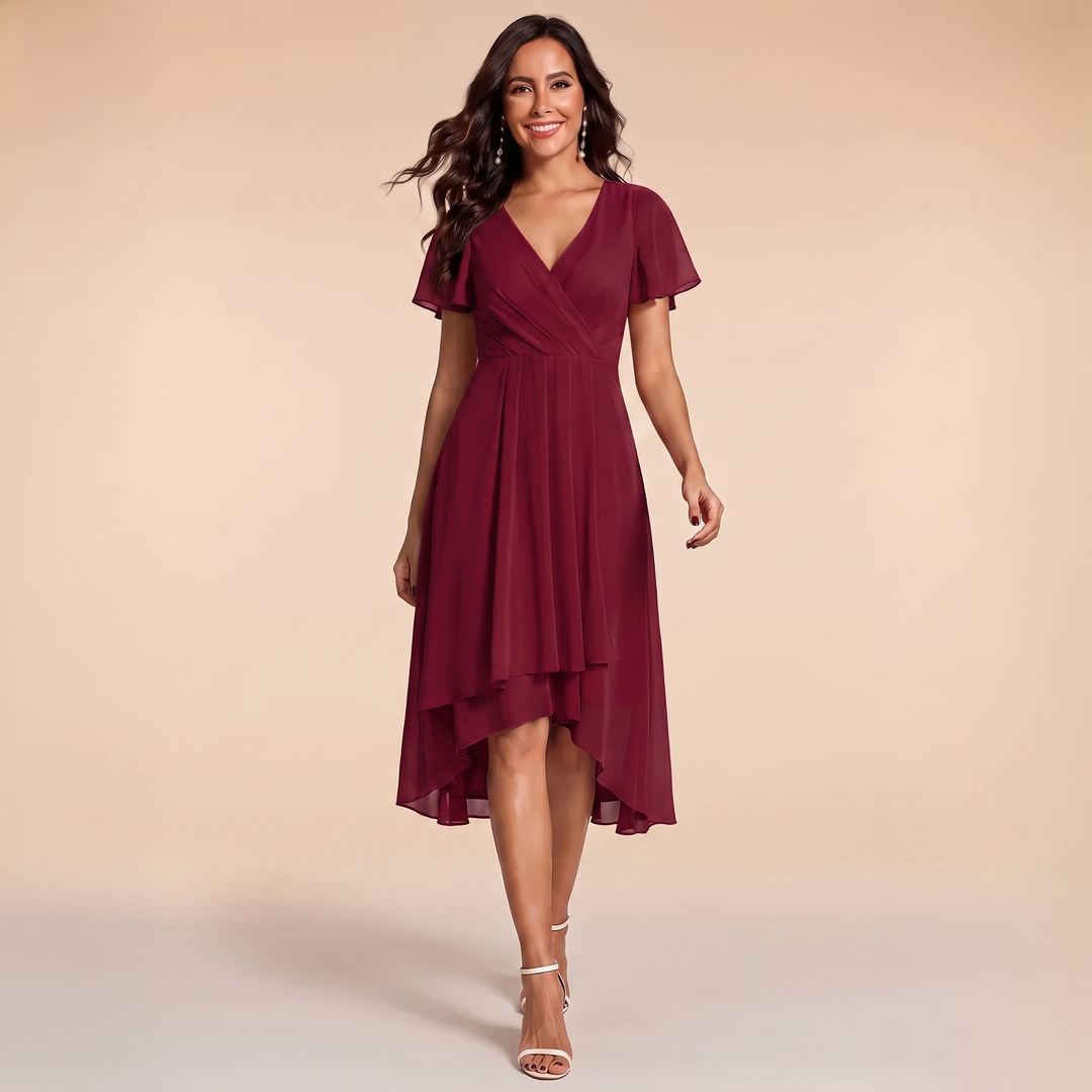 Sienna - V-Neck Ruffle Sleeve Chiffon Dress