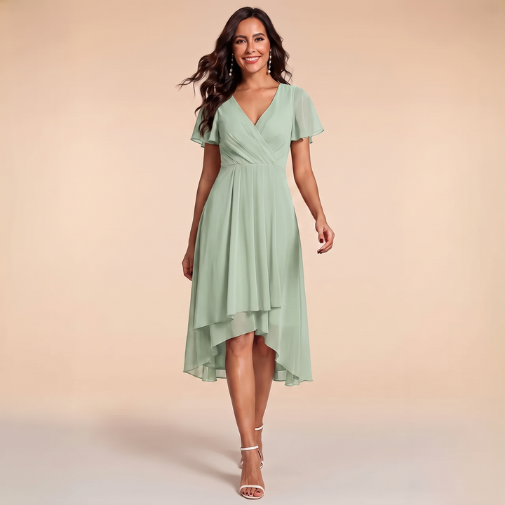 Sienna - V-Neck Ruffle Sleeve Chiffon Dress