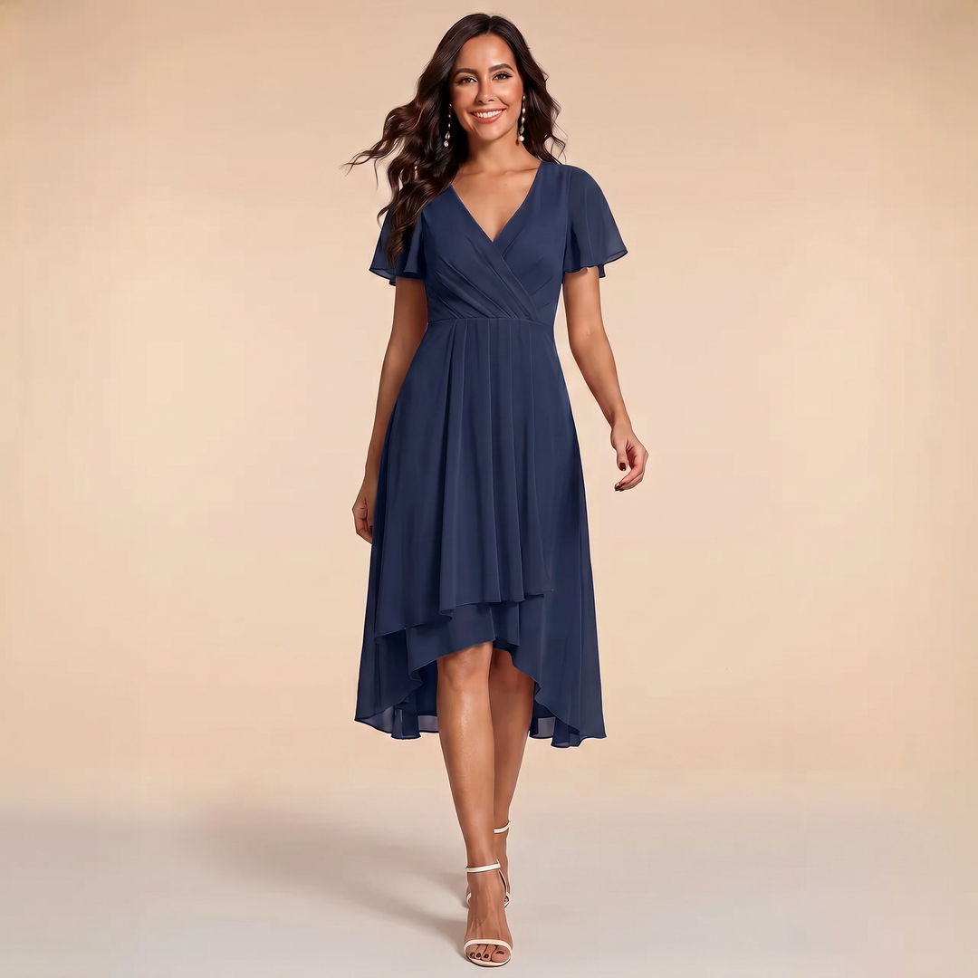 Sienna - V-Neck Ruffle Sleeve Chiffon Dress