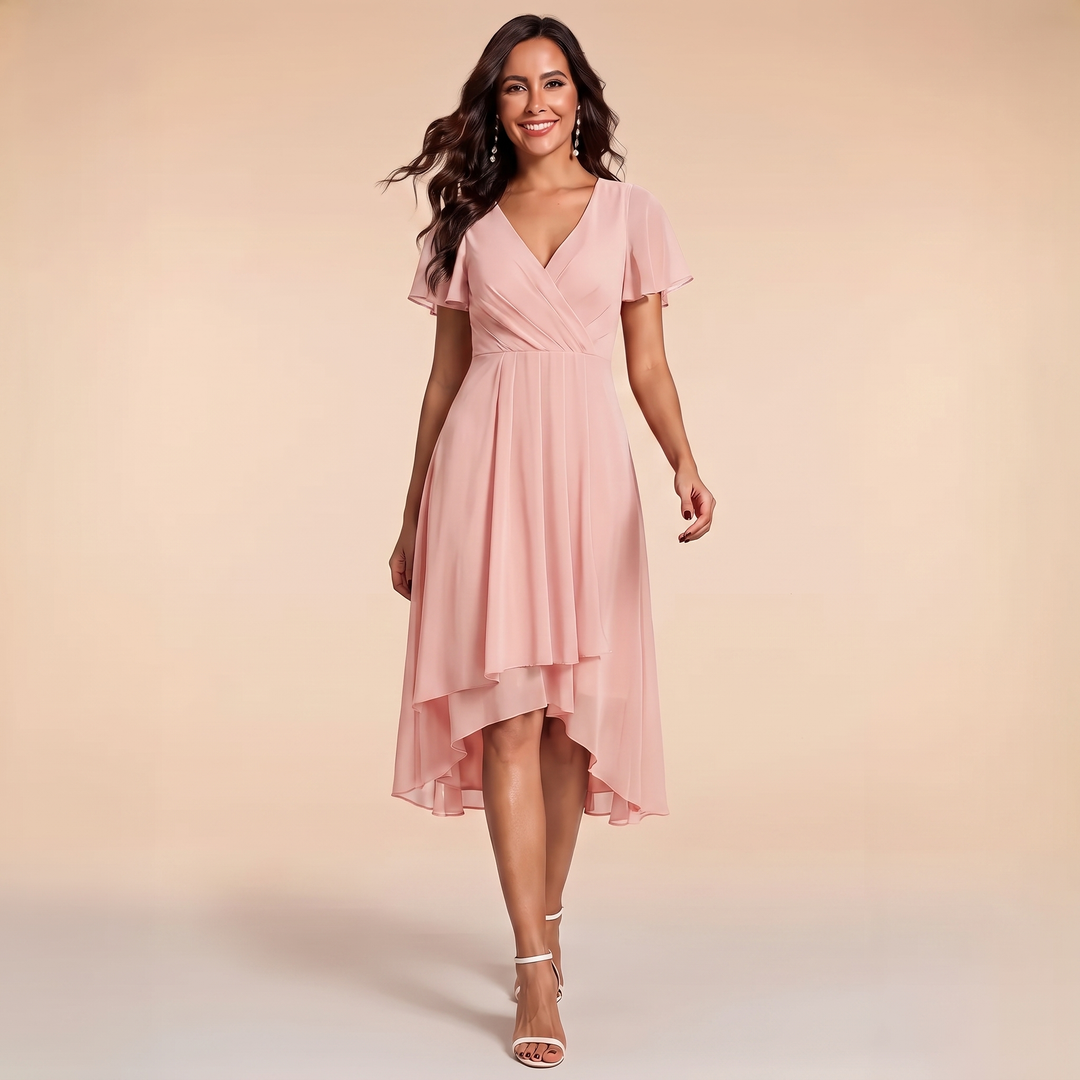 Sienna - V-Neck Ruffle Sleeve Chiffon Dress