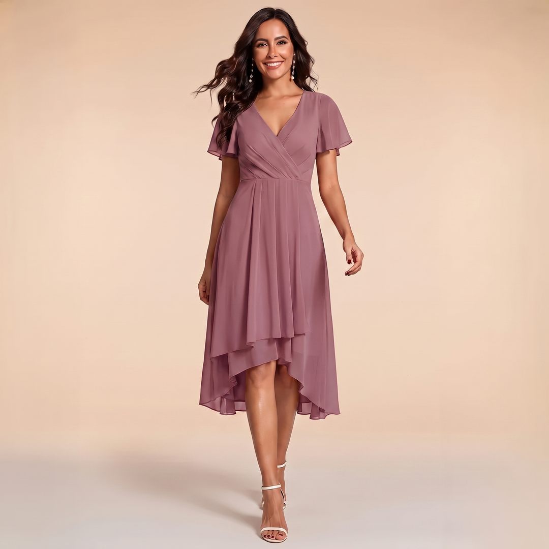 Sienna - V-Neck Ruffle Sleeve Chiffon Dress