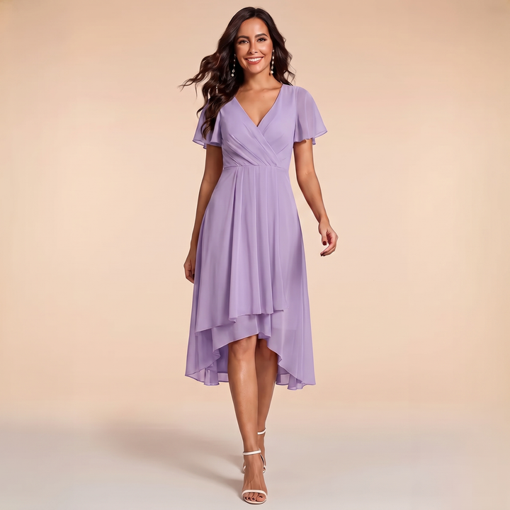 Sienna - V-Neck Ruffle Sleeve Chiffon Dress