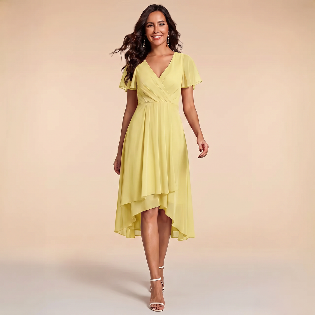 Sienna - V-Neck Ruffle Sleeve Chiffon Dress