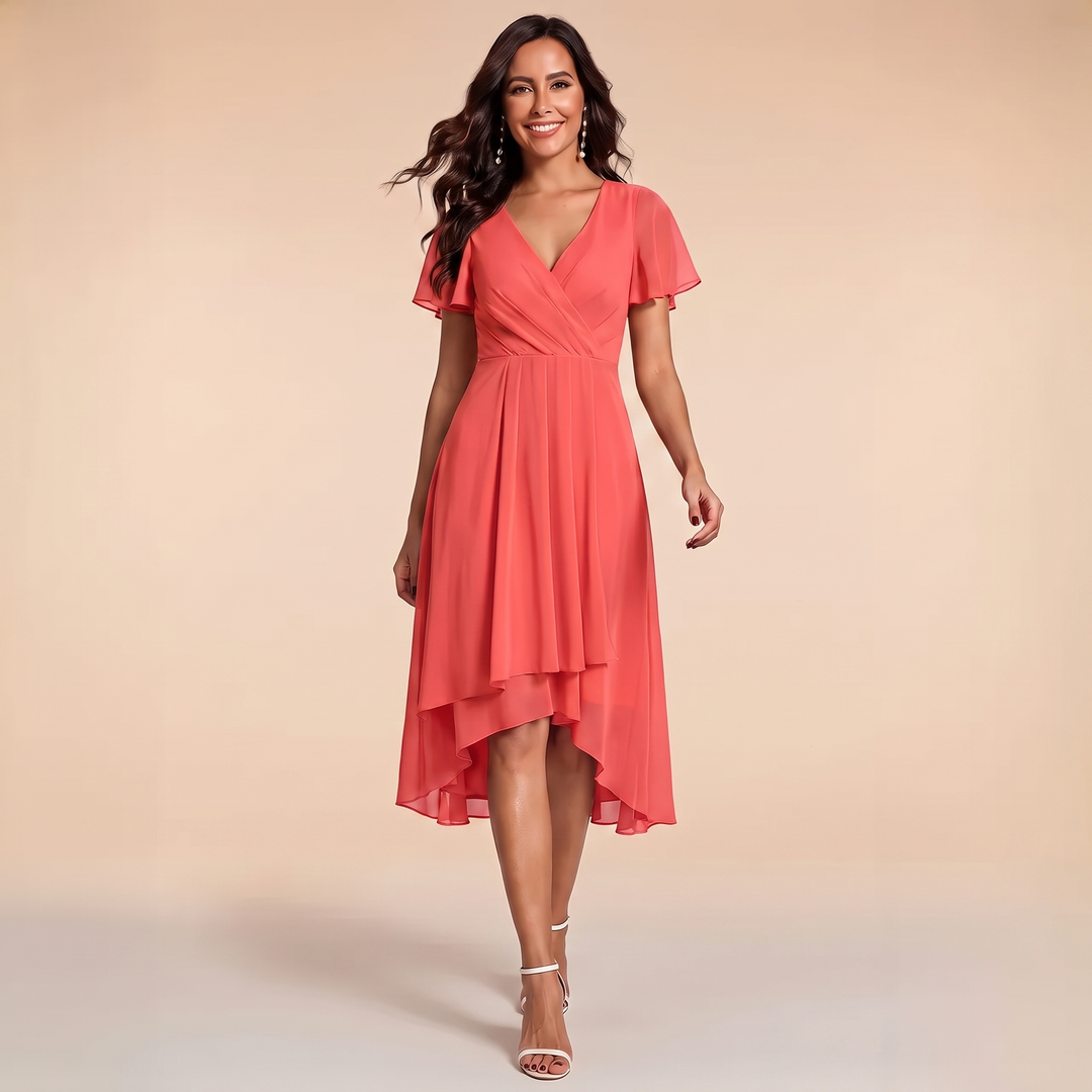 Sienna - V-Neck Ruffle Sleeve Chiffon Dress
