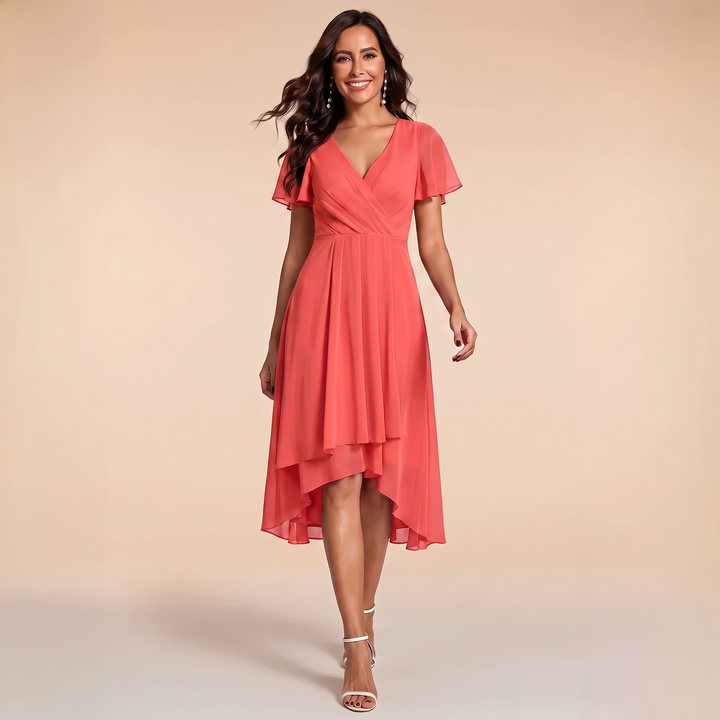 Sienna - V-Neck Ruffle Sleeve Chiffon Dress