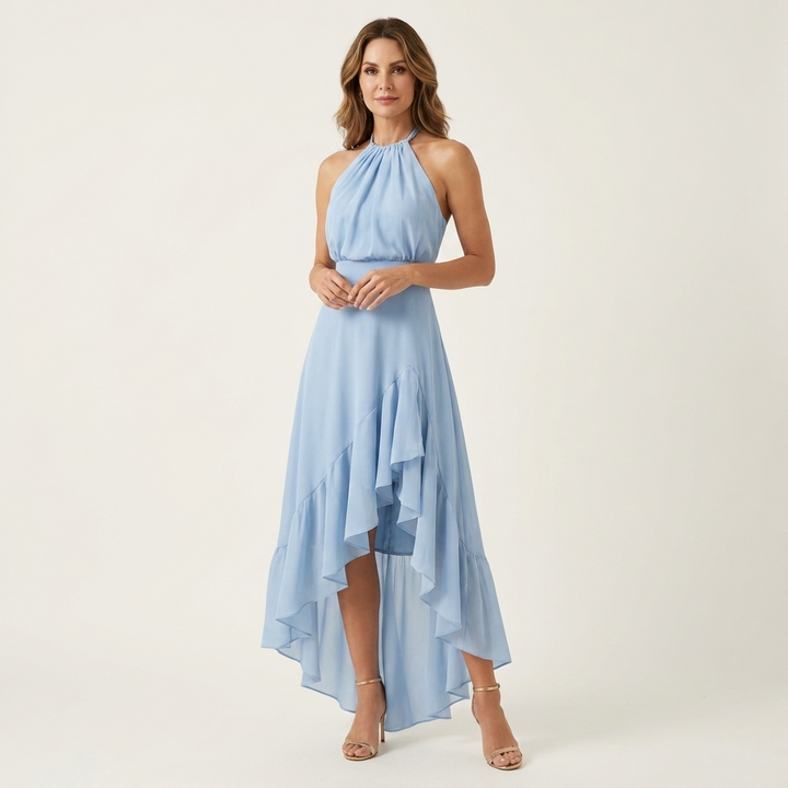 Leandra - Halter-Neck Ruffle-Skirt  Maxi Dress