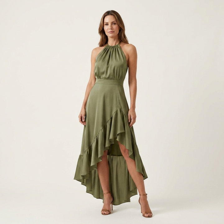 Leandra - Halter-Neck Ruffle-Skirt  Maxi Dress