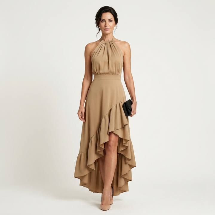 Leandra - Halter-Neck Ruffle-Skirt  Maxi Dress