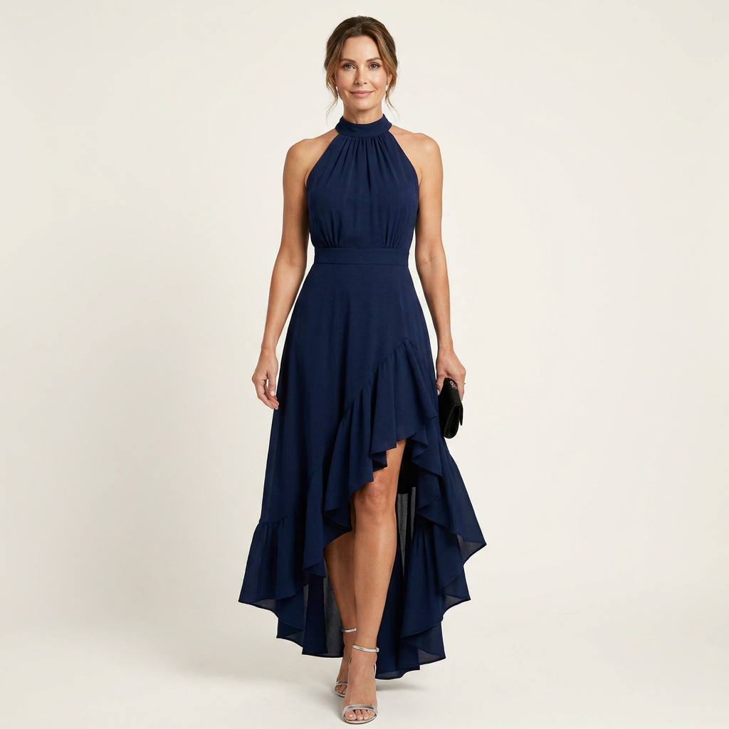 Leandra - Halter-Neck Ruffle-Skirt  Maxi Dress