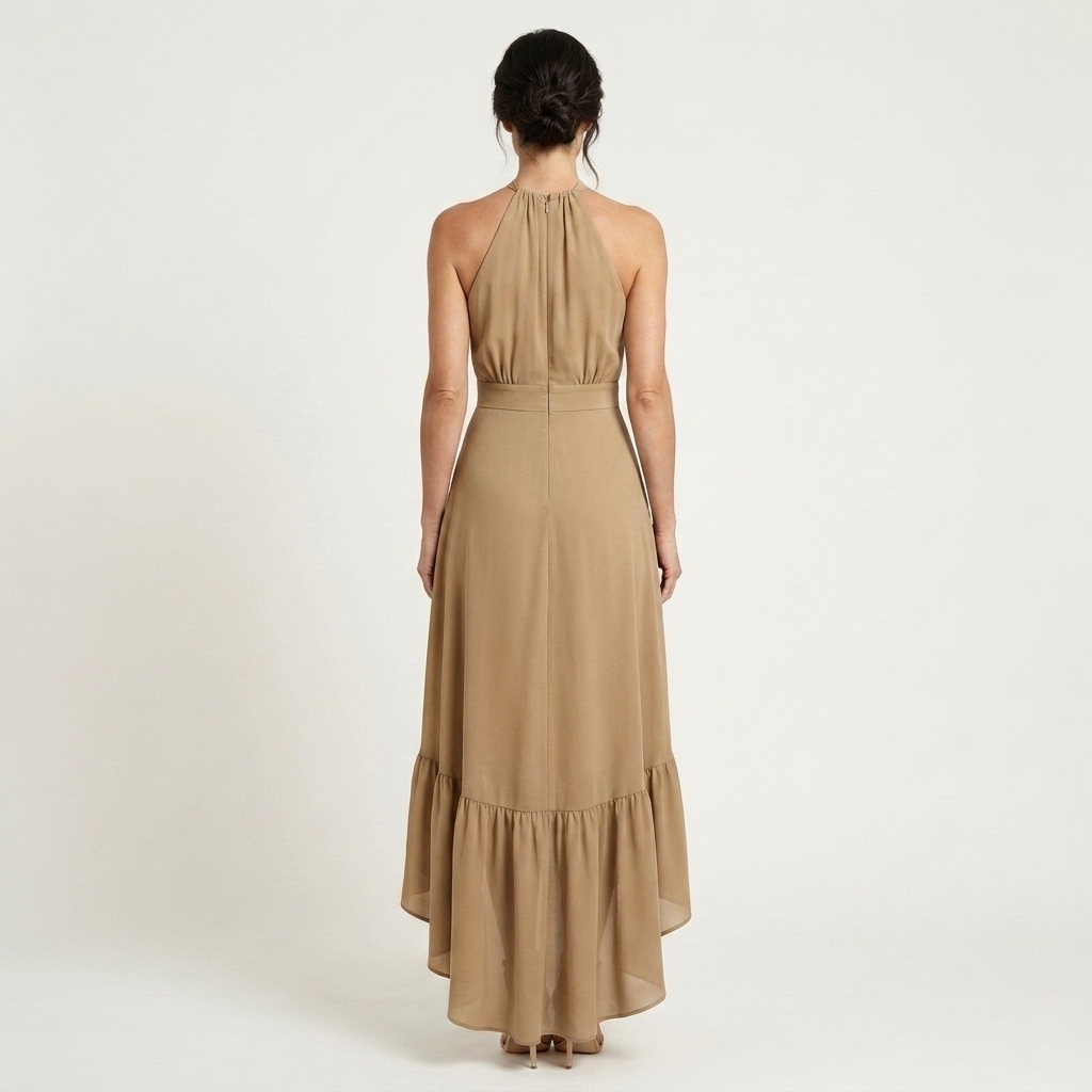 Leandra - Halter-Neck Ruffle-Skirt  Maxi Dress
