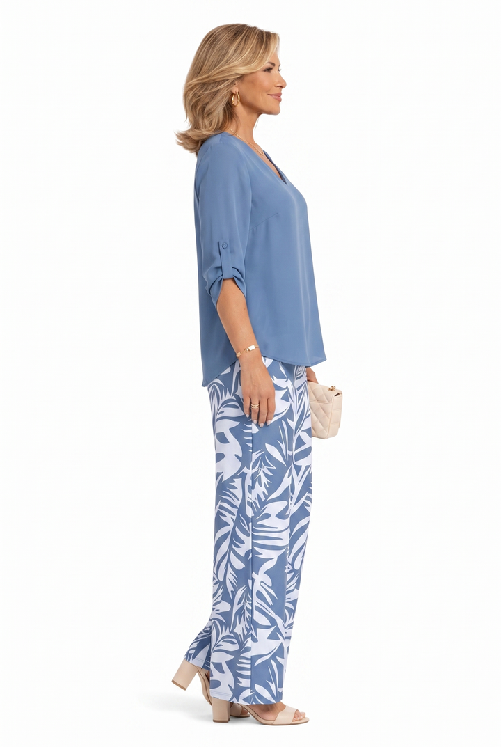 Leire - V-Neck Top & Wide-Leg Pants Two Piece Set