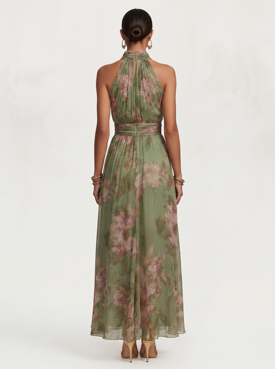 Vesper - Botanical Print Halter Neck Maxi Dress