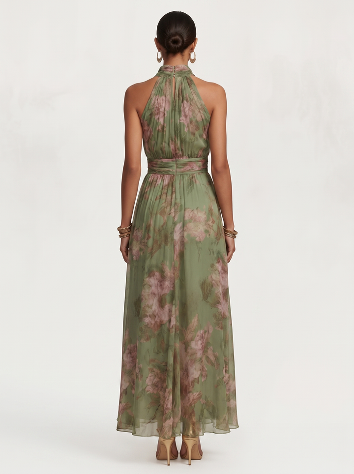 Vesper - Botanical Print Halter Neck Maxi Dress