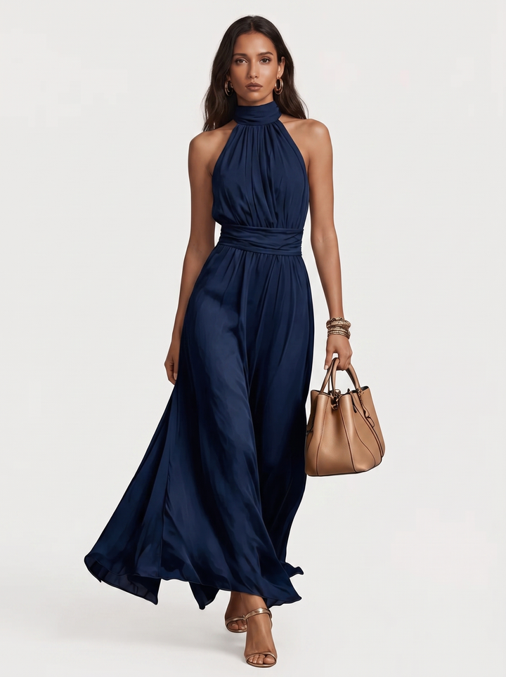 Vesper - Botanical Print Halter Neck Maxi Dress