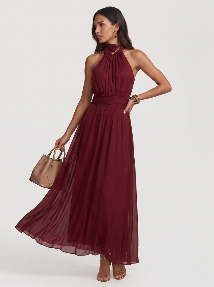 Vesper - Botanical Print Halter Neck Maxi Dress