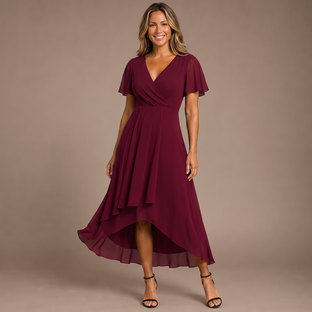 Aria - Butterfly Sleeve Chiffon V-Neck Maxi Dress