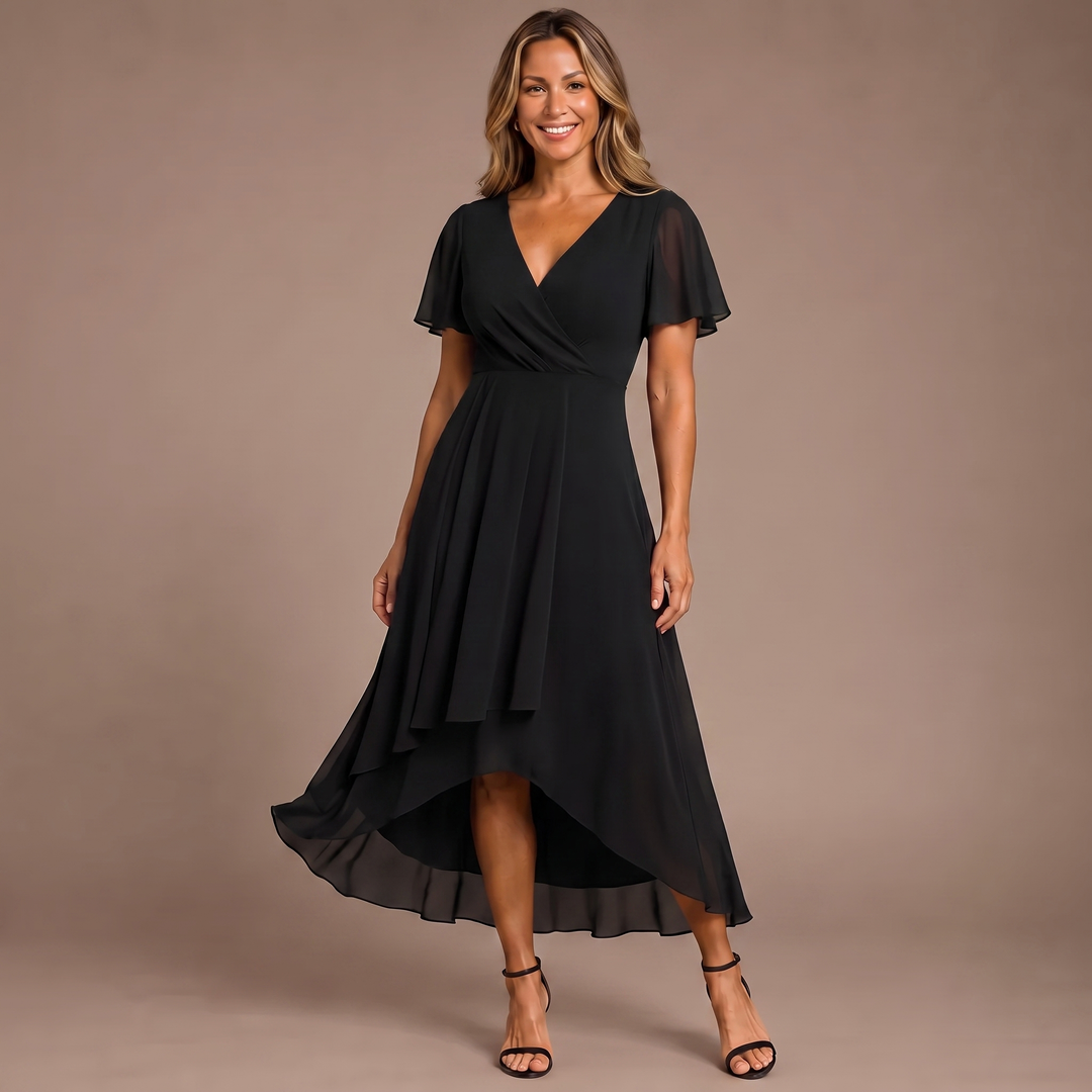 Aria - Butterfly Sleeve Chiffon V-Neck Maxi Dress