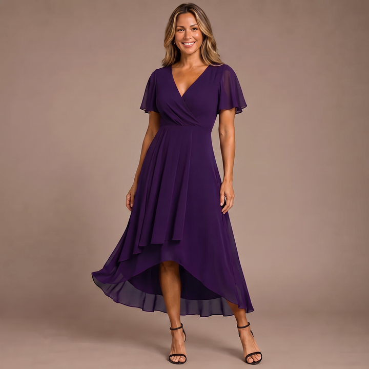 Aria - Butterfly Sleeve Chiffon V-Neck Maxi Dress
