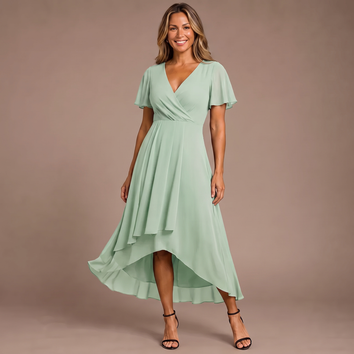Aria - Butterfly Sleeve Chiffon V-Neck Maxi Dress