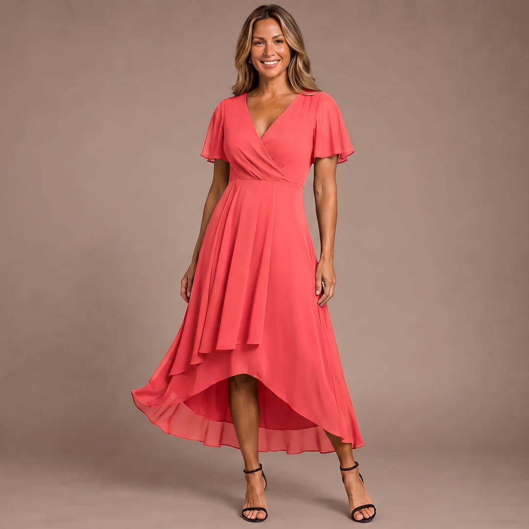 Aria - Butterfly Sleeve Chiffon V-Neck Maxi Dress