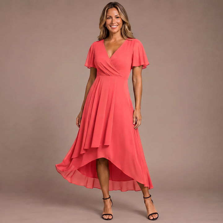 Aria - Butterfly Sleeve Chiffon V-Neck Maxi Dress