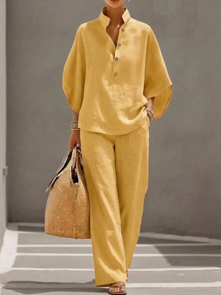 Maribel - Cotton Batwing Blouse & Wide-Leg Trouser Set