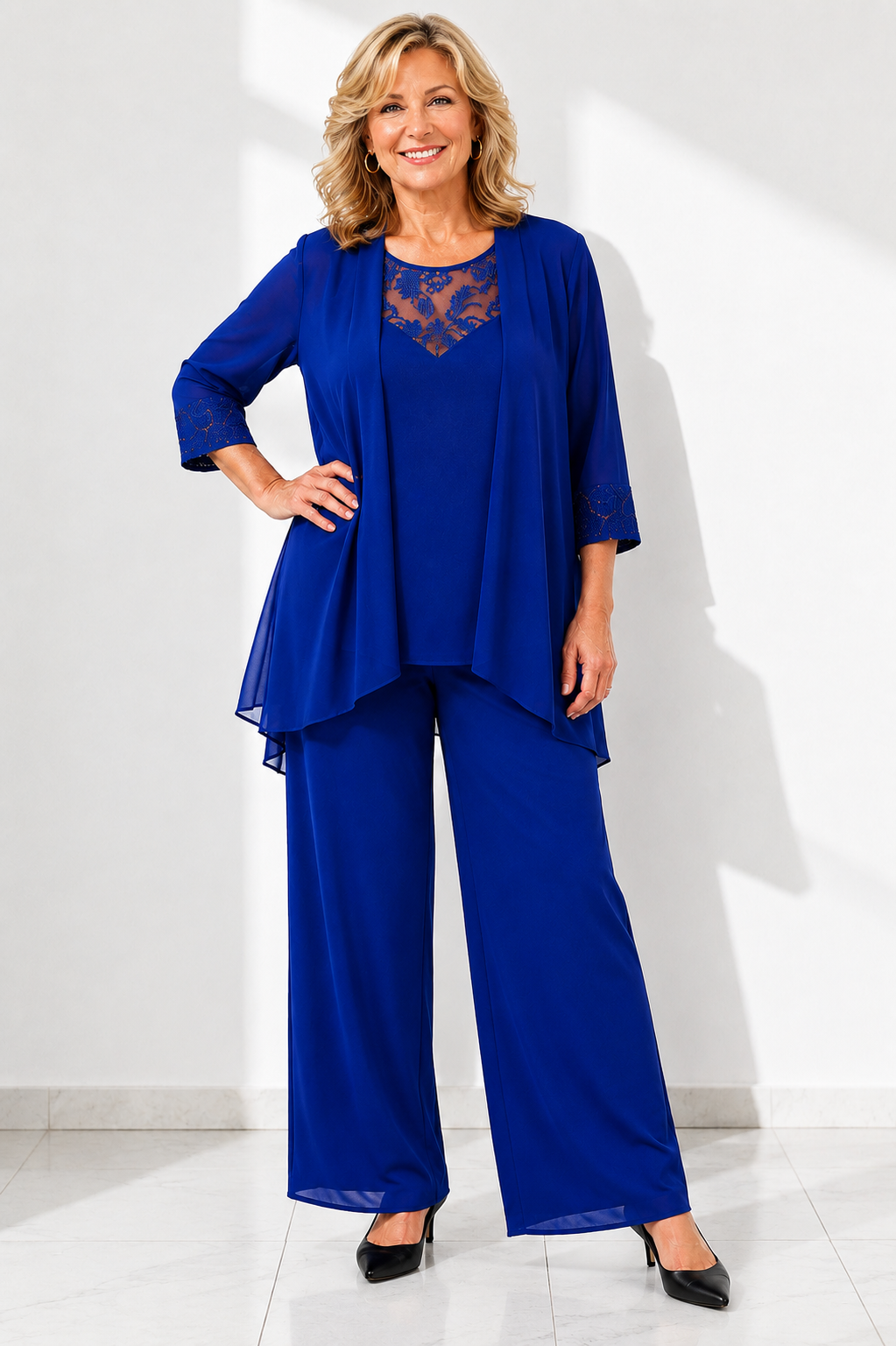 Elise - Lace Neckline Elegant Three-Piece Set