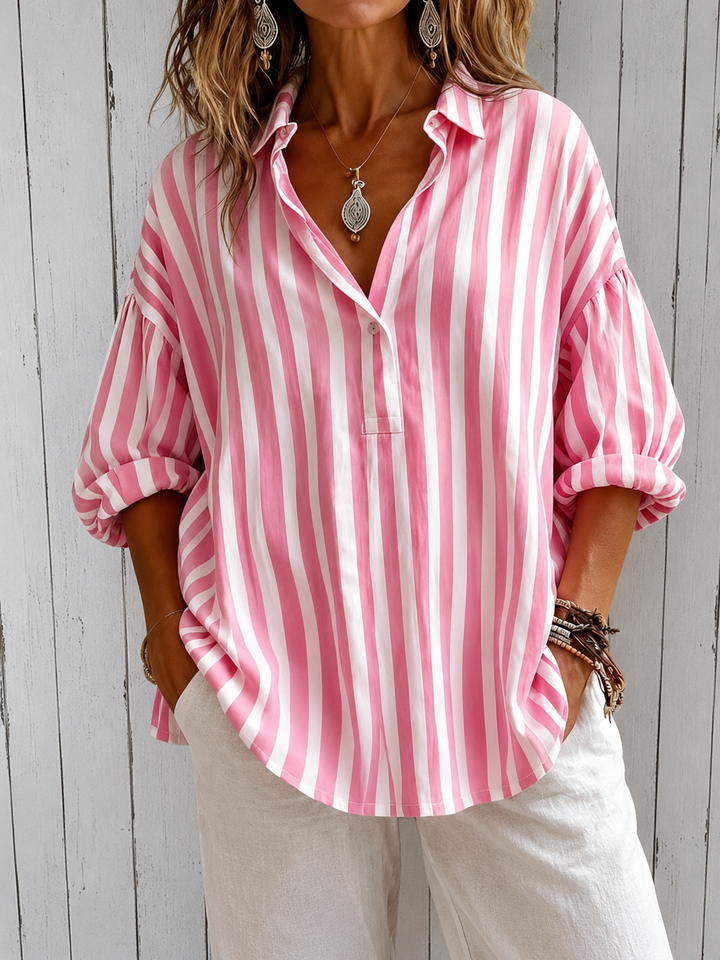 Nora - Loose Striped Blouse with Collar