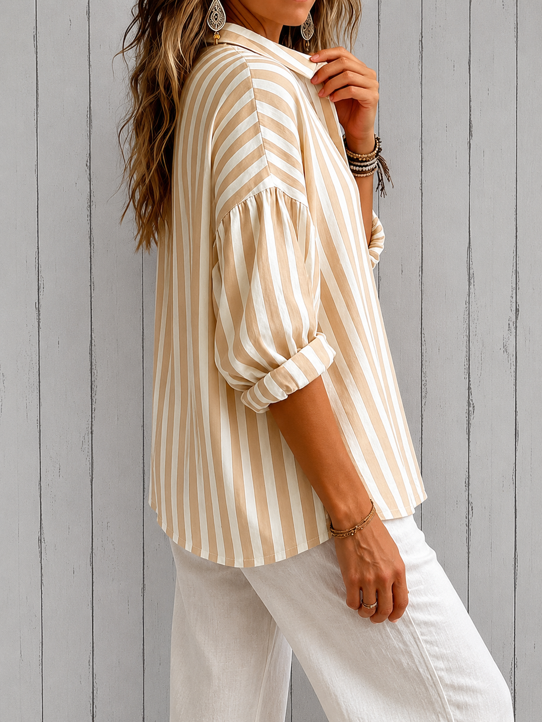 Nora - Loose Striped Blouse with Collar