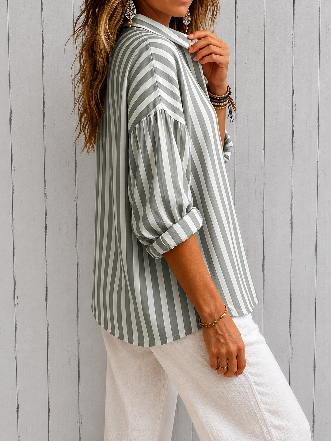 Nora - Loose Striped Blouse with Collar