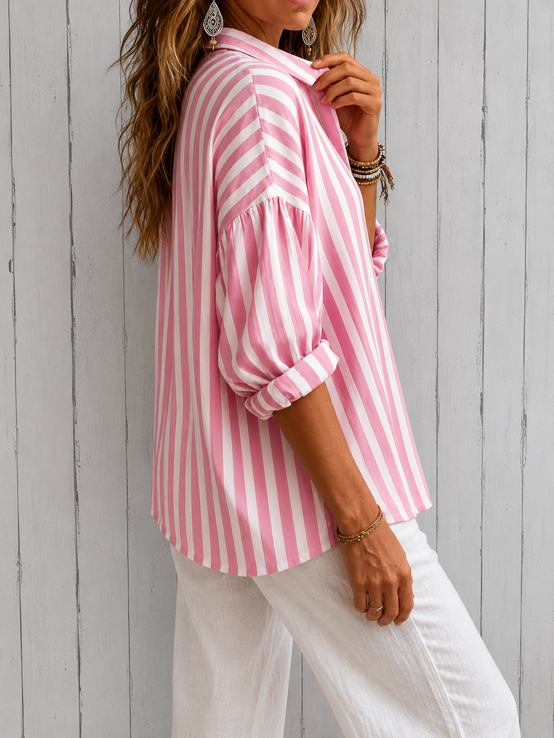 Nora - Loose Striped Blouse with Collar